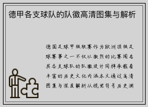 德甲各支球队的队徽高清图集与解析